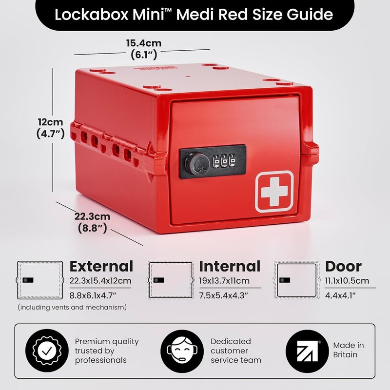 Lockabox Mini™ | Small Medicine Lock Box with Combination Lock (Half Letter Sized) | Mini Medical Lockable Box For Tablets, Creams & Medical Pens | External Size 8.8 x 6.1 x 4.7 Inches (Medi Red) - Image 4